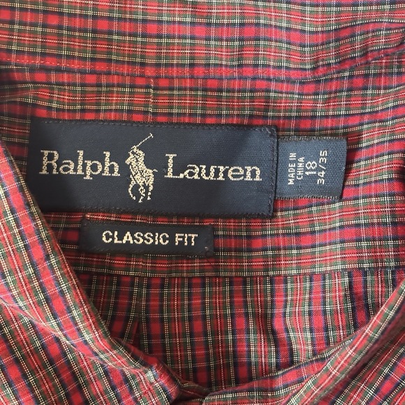 Ralph Lauren Shirt Adult XL Red Plaid‎ Classic Fit Button-Down Long Sleeve Men - Picture 10 of 12